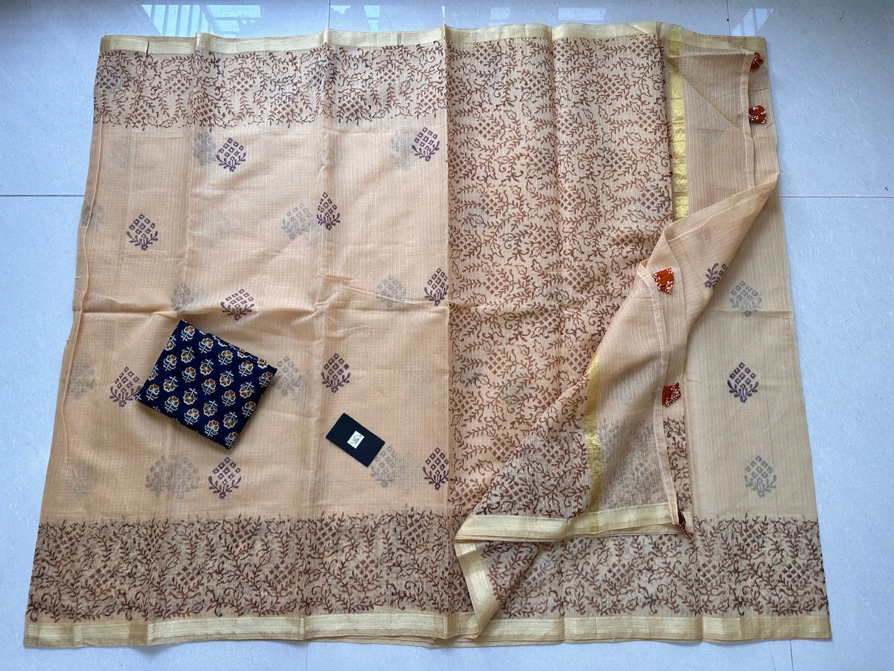 HandBlock Printed Kota Cotton Doria Saree