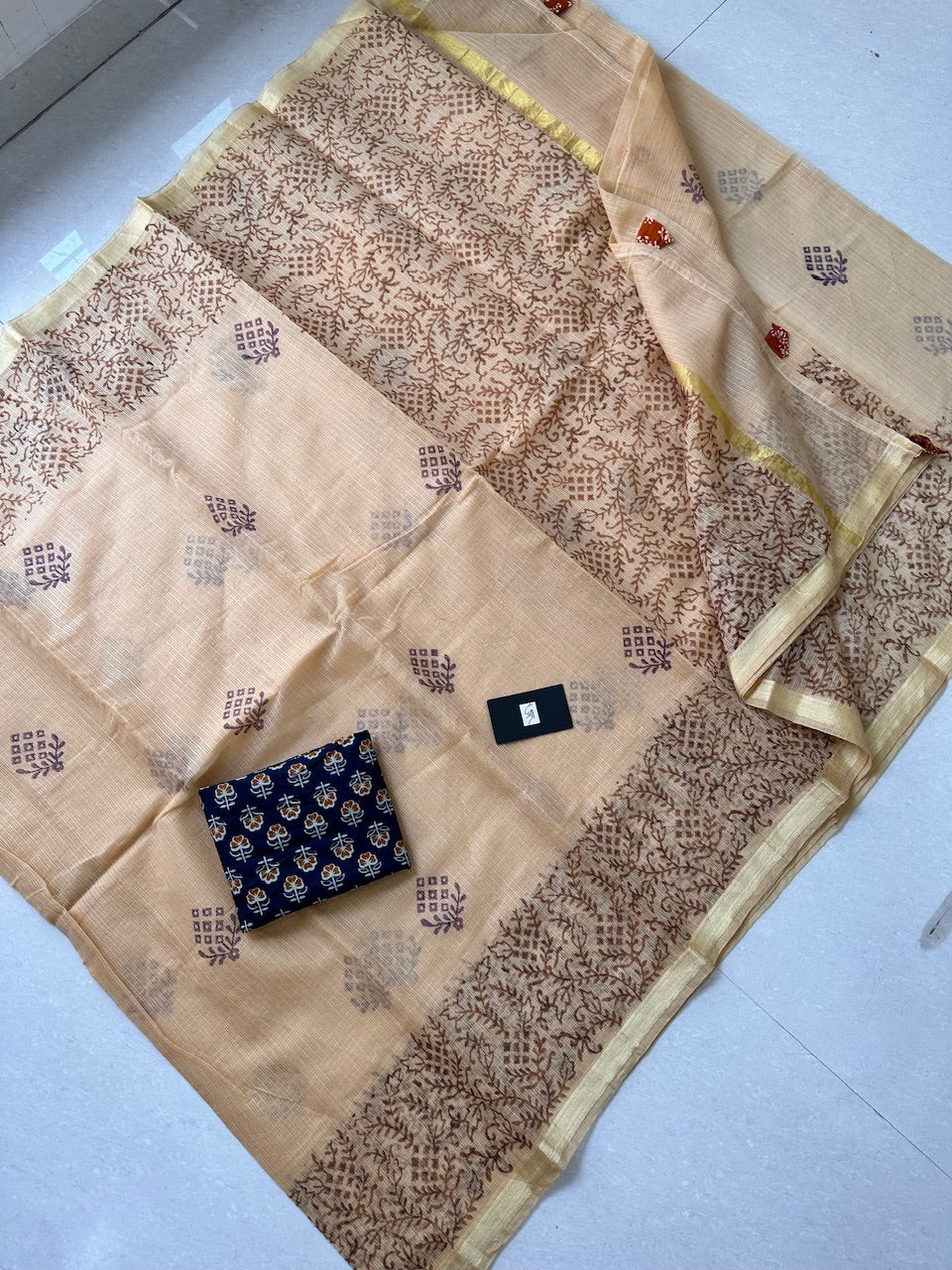 HandBlock Printed Kota Cotton Doria Saree