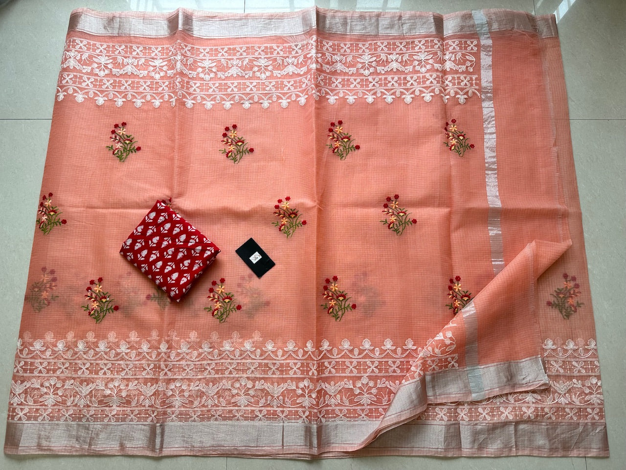 Embroidered Kota Cotton Doria Saree