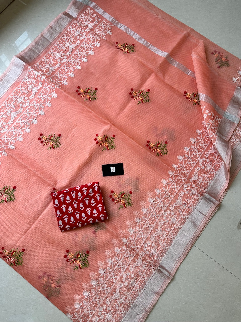 Embroidered Kota Cotton Doria Saree