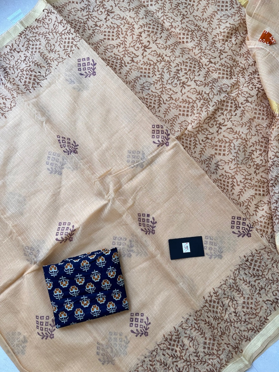 HandBlock Printed Kota Cotton Doria Saree