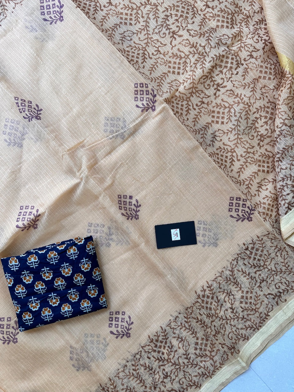 HandBlock Printed Kota Cotton Doria Saree