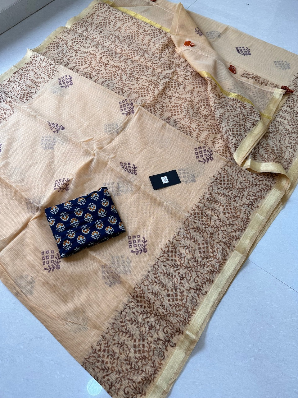 HandBlock Printed Kota Cotton Doria Saree