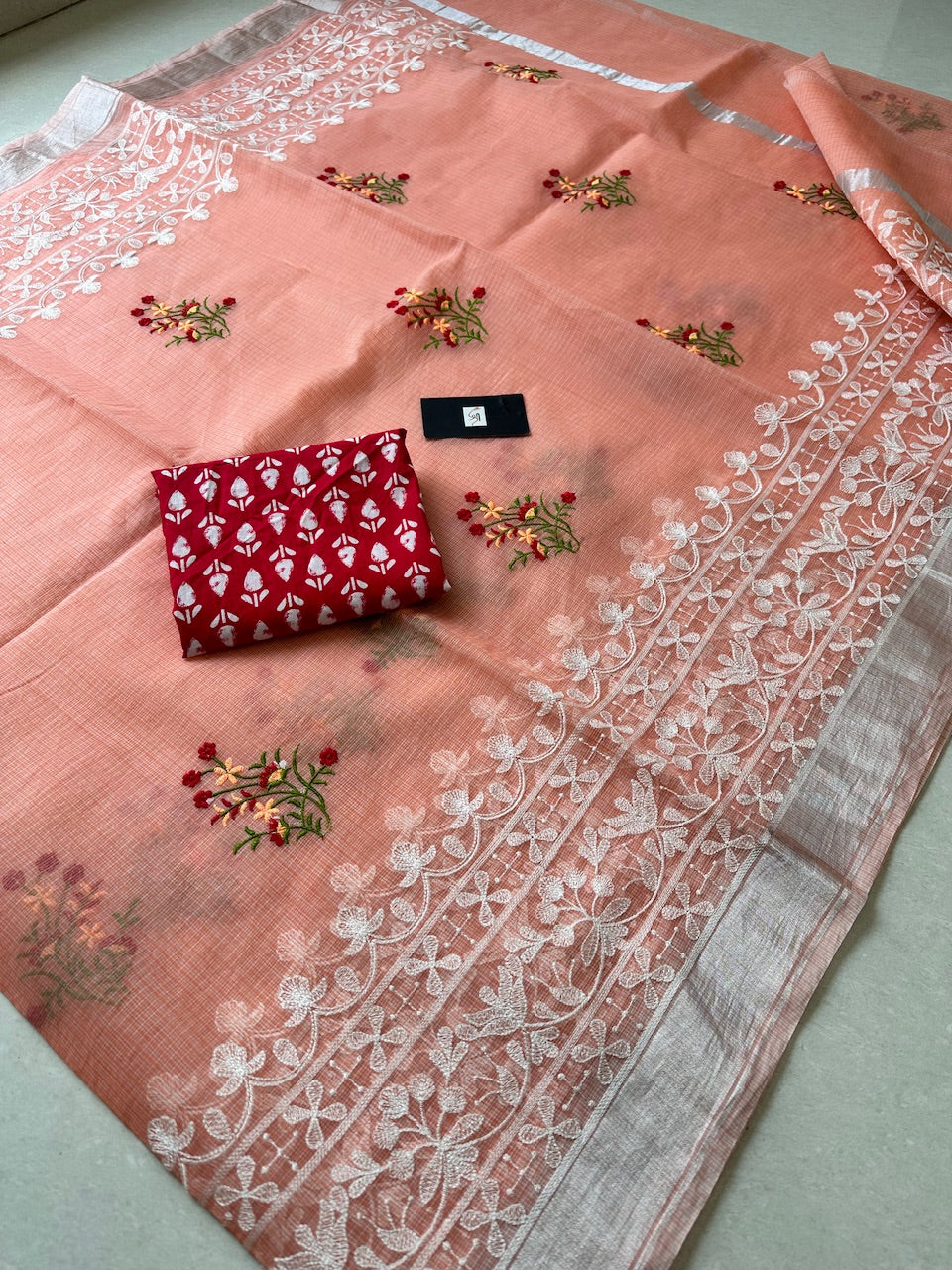 Embroidered Kota Cotton Doria Saree