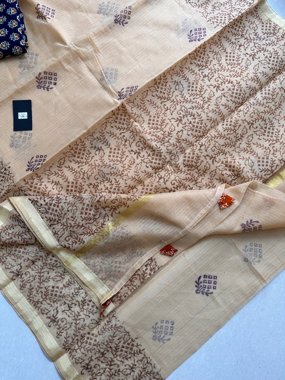 HandBlock Printed Kota Cotton Doria Saree