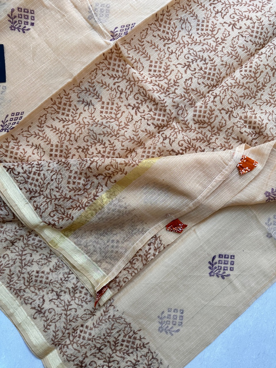 HandBlock Printed Kota Cotton Doria Saree