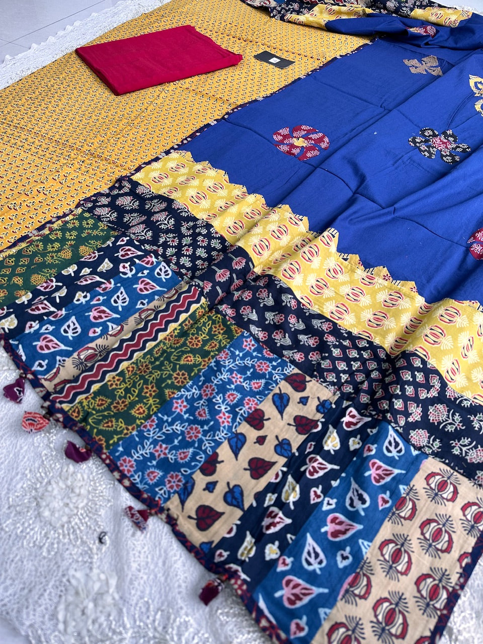 Pure HandBlock Printed Premium Cotton Suit with Appliquéd Dupatta