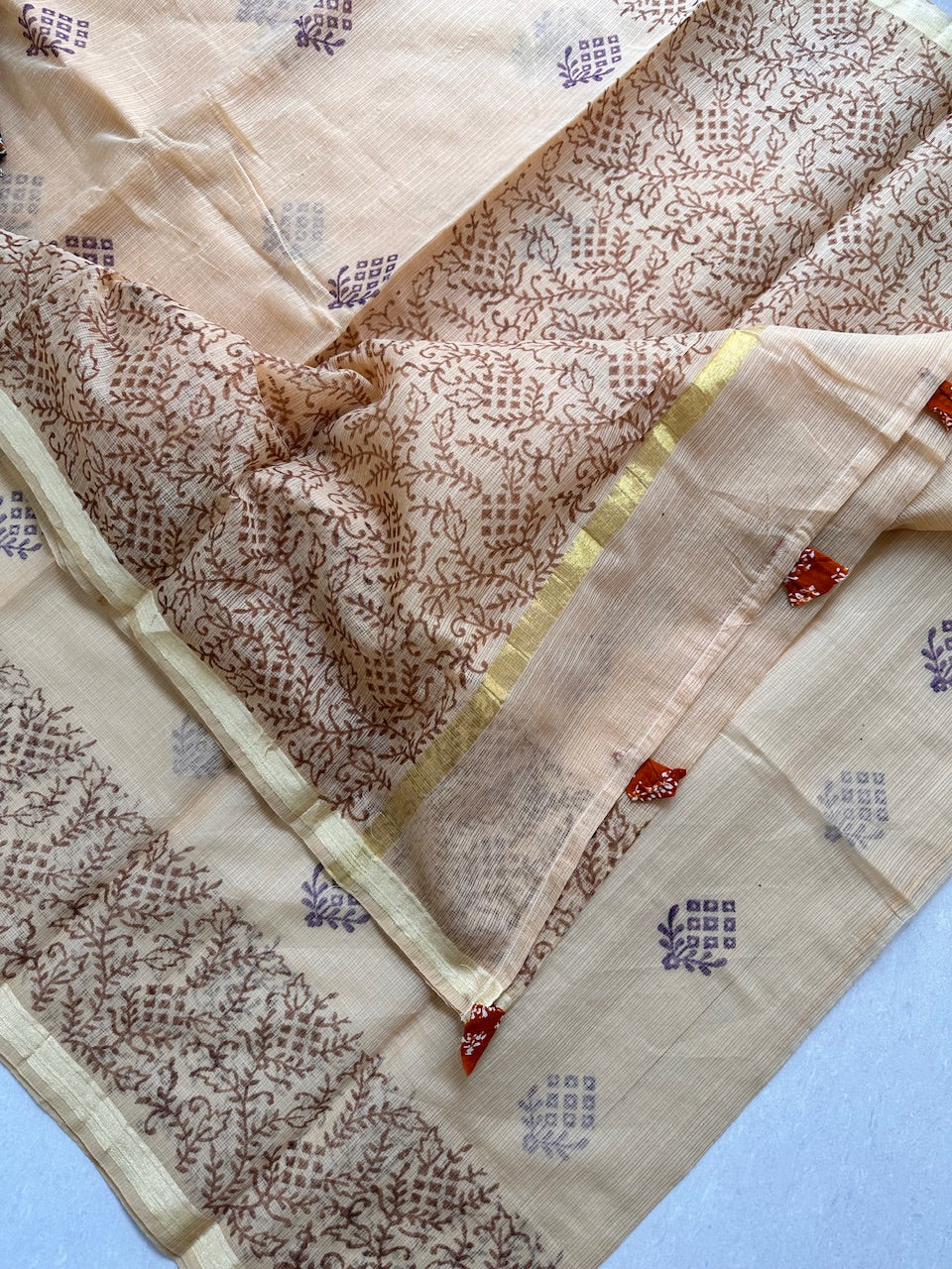 HandBlock Printed Kota Cotton Doria Saree