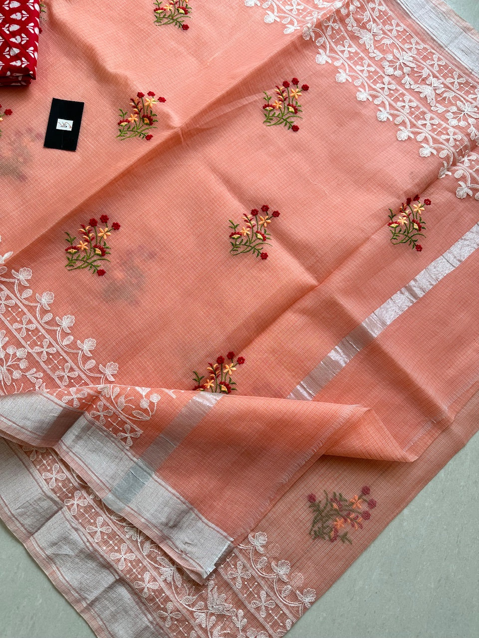 Embroidered Kota Cotton Doria Saree