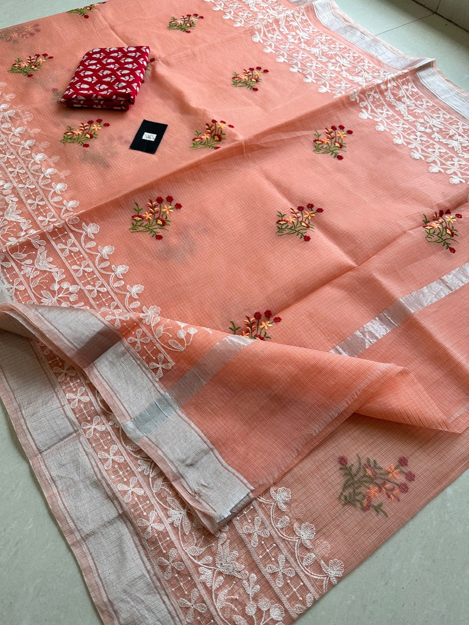 Embroidered Kota Cotton Doria Saree