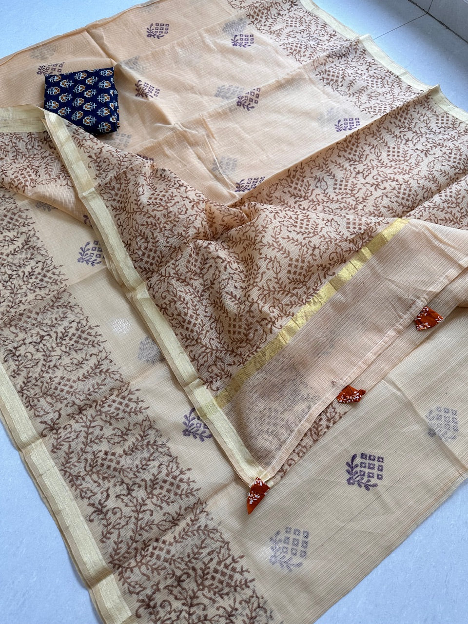 HandBlock Printed Kota Cotton Doria Saree