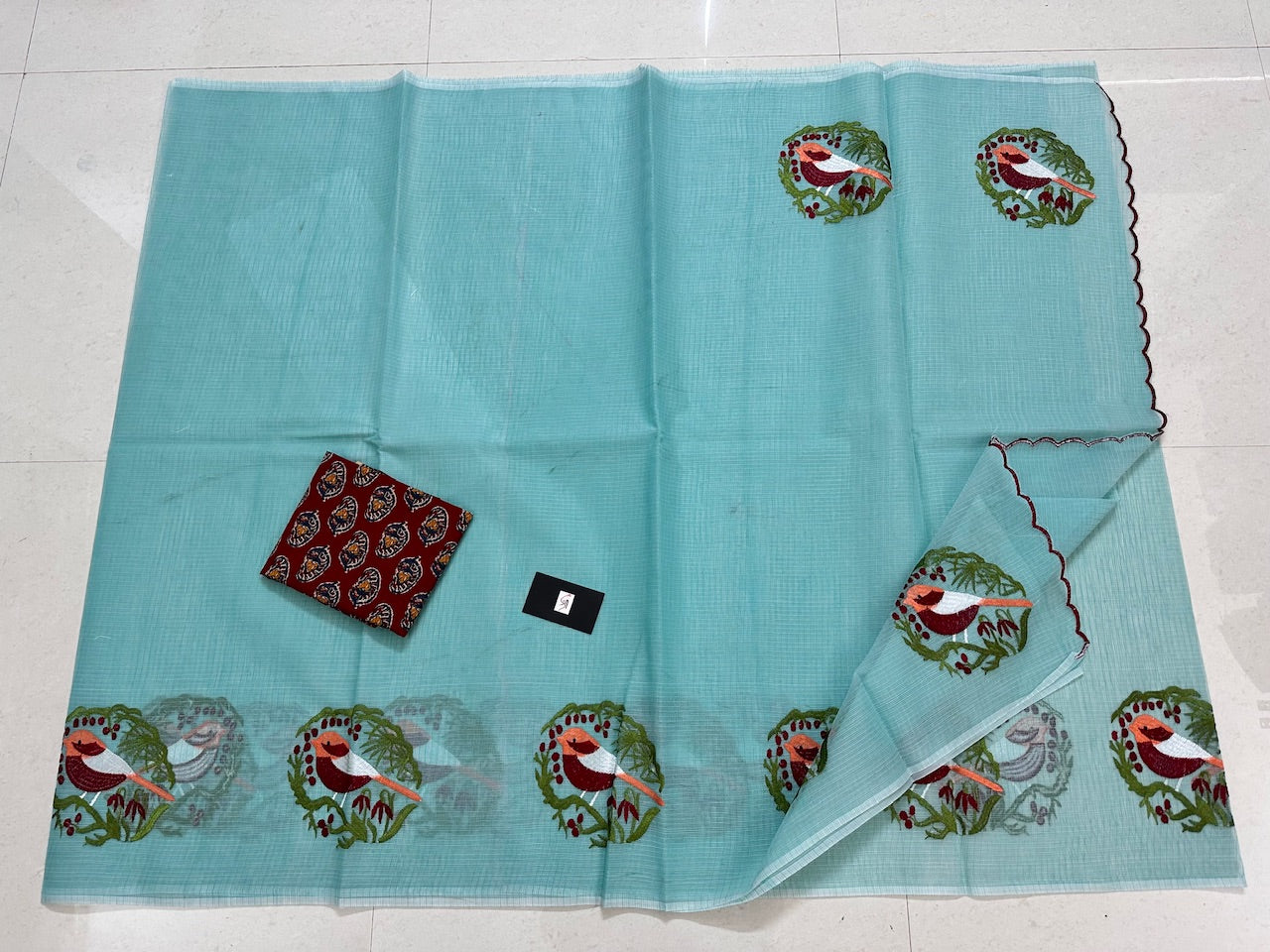 Embroidered Kota Cotton Doria Saree