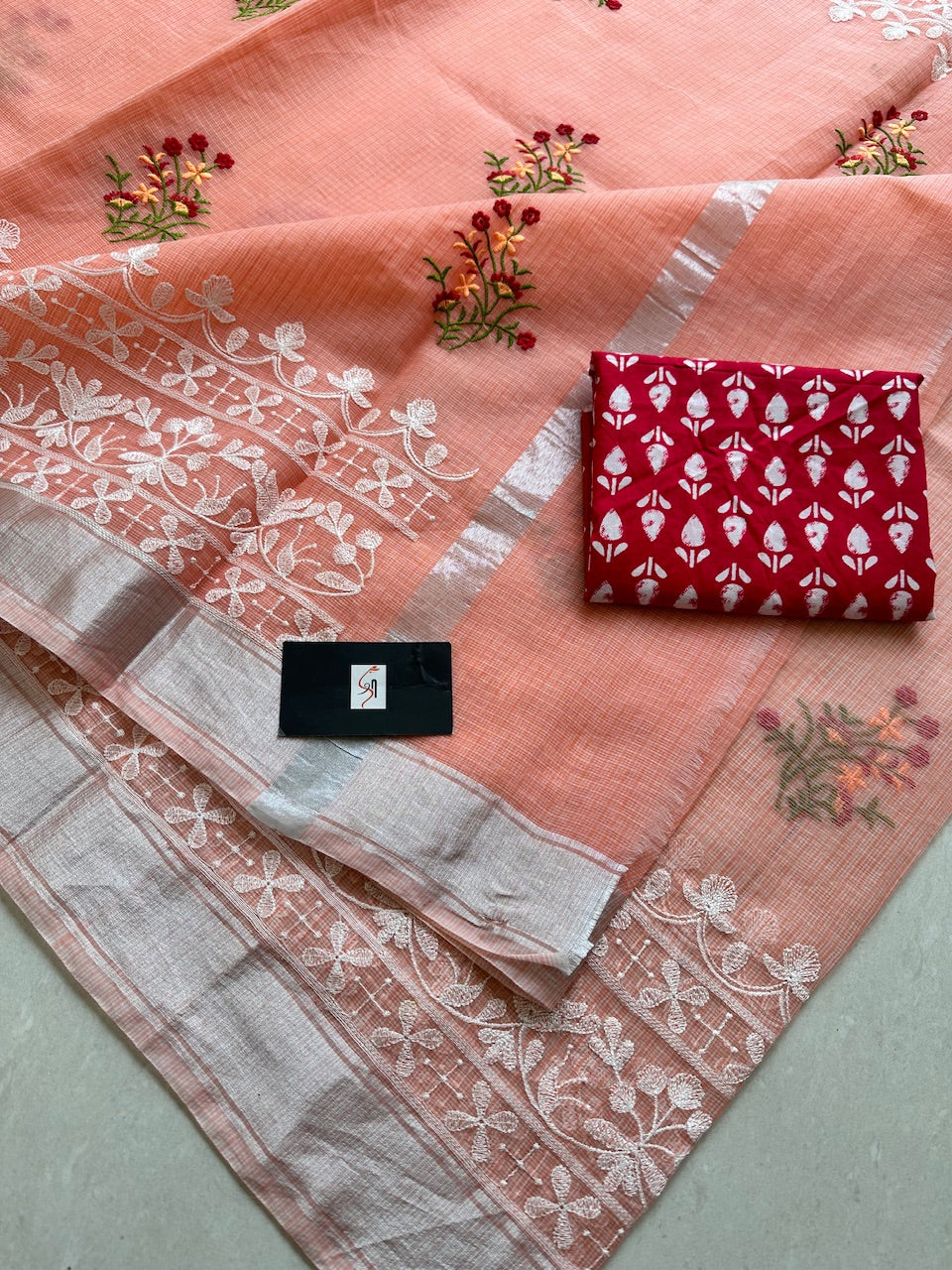 Embroidered Kota Cotton Doria Saree