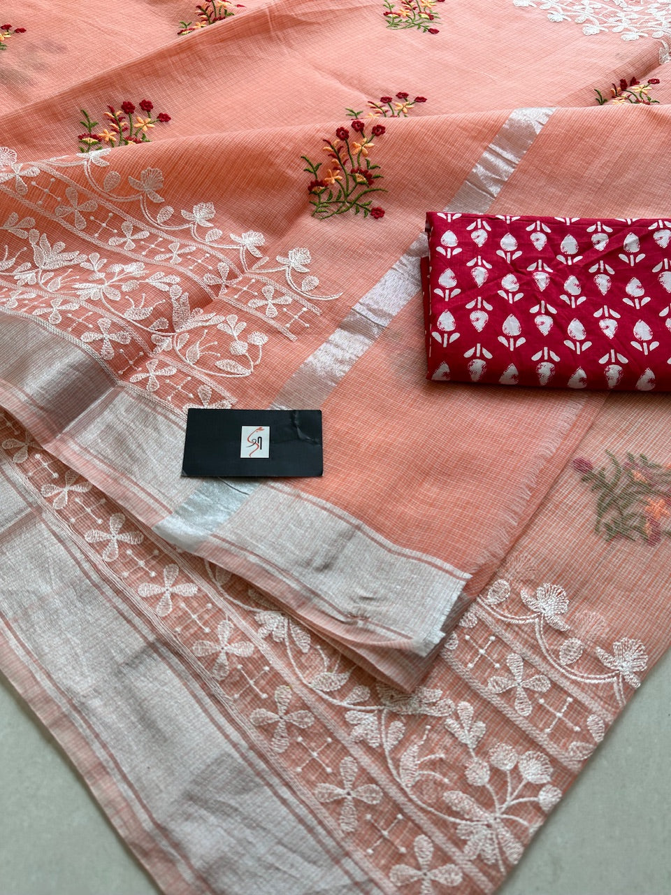 Embroidered Kota Cotton Doria Saree