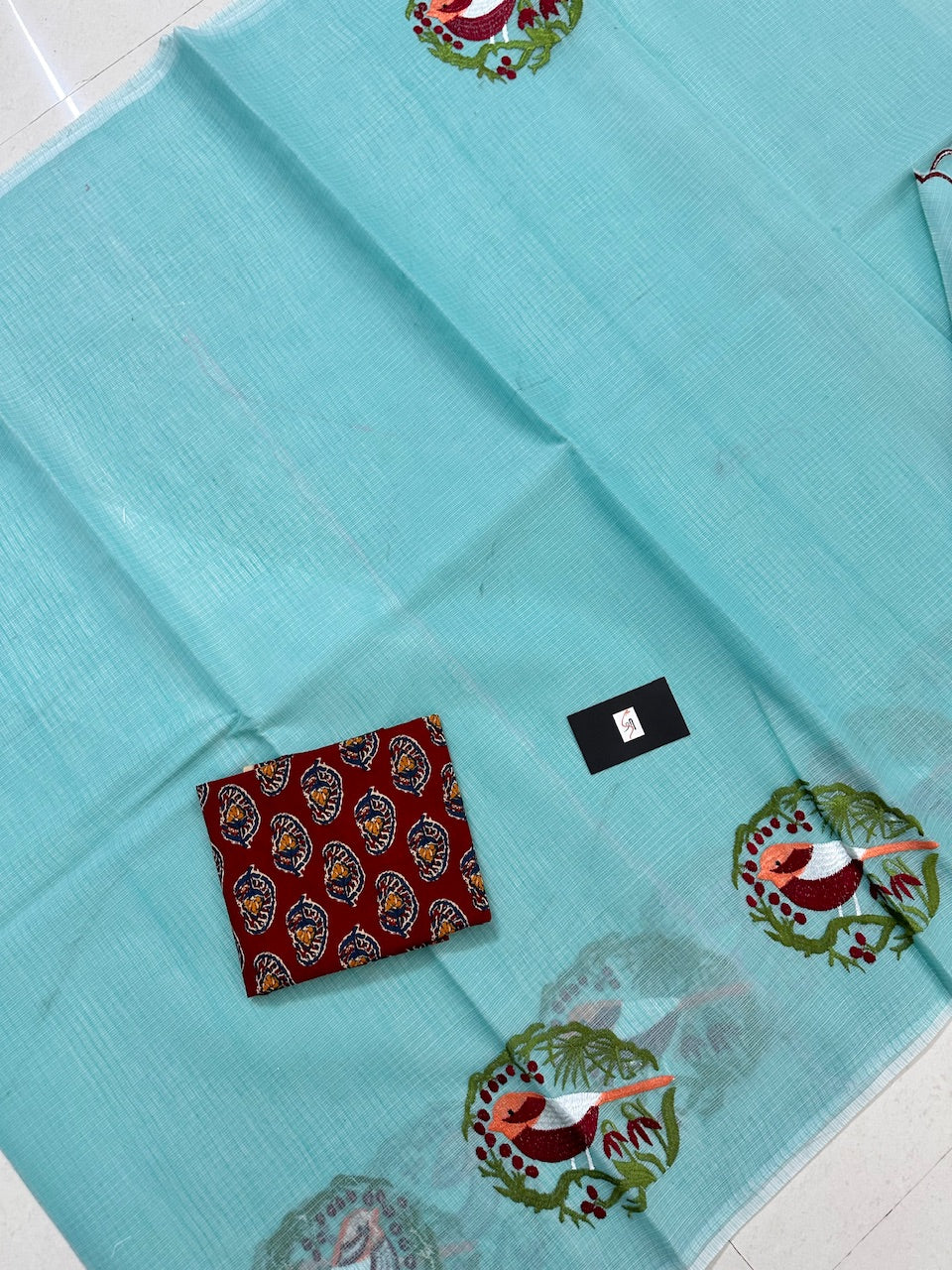 Embroidered Kota Cotton Doria Saree