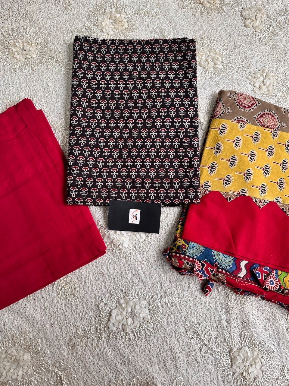 Pure HandBlock Printed Premium Cotton Suit With Appliquéd Dupatta