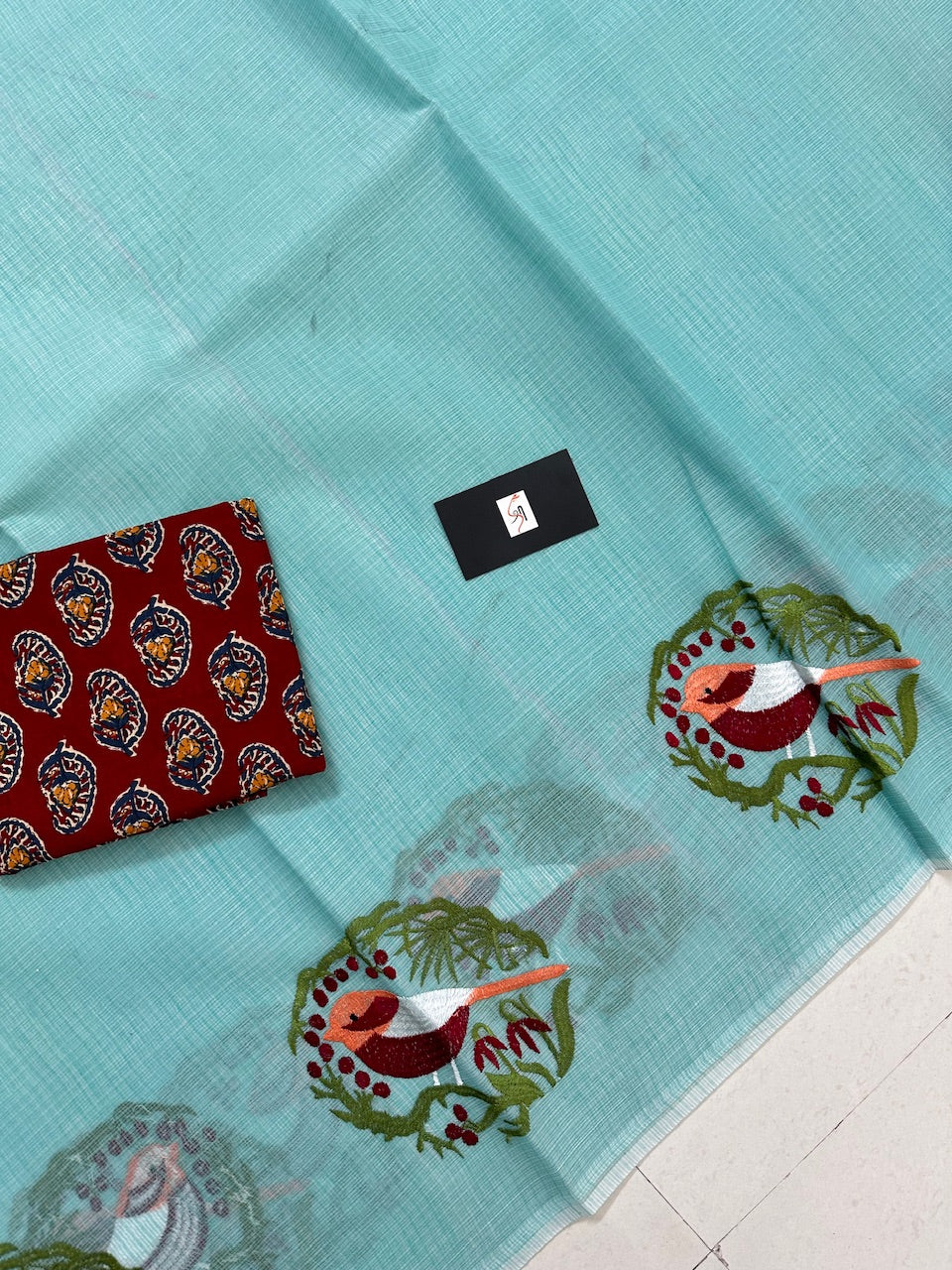 Embroidered Kota Cotton Doria Saree