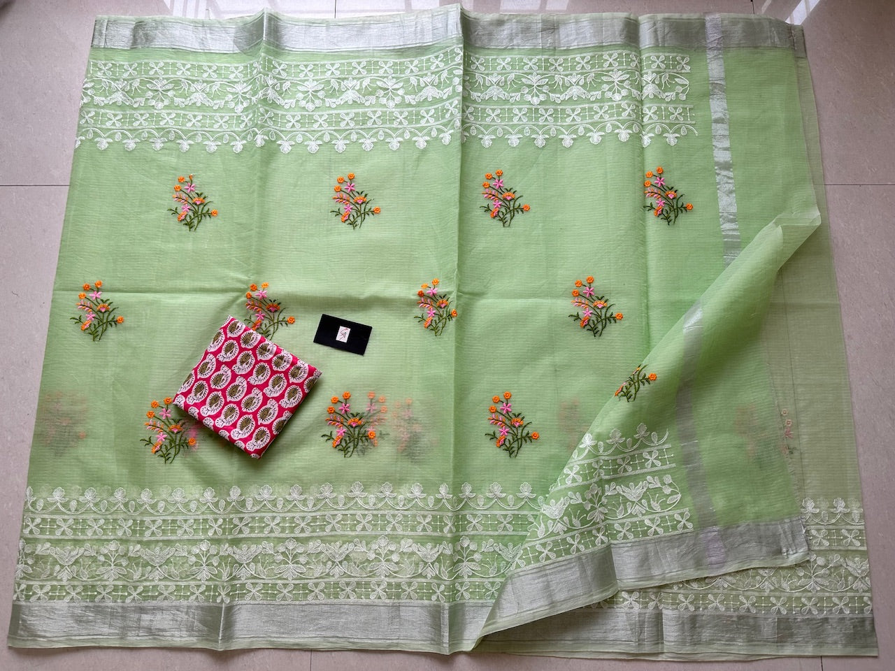 Embroidered Kota Cotton Doria Saree