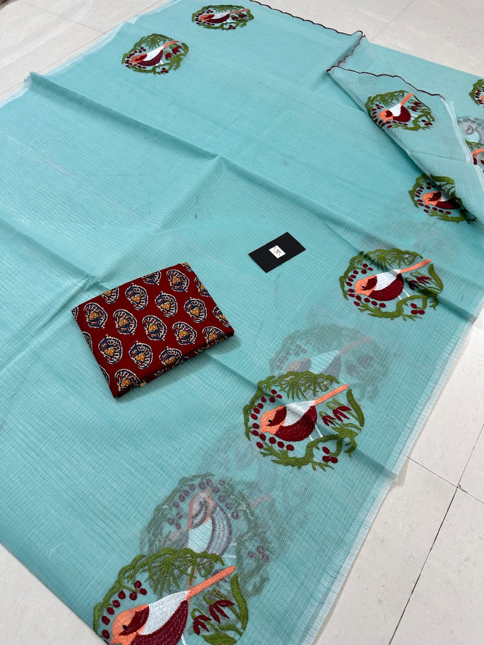 Embroidered Kota Cotton Doria Saree