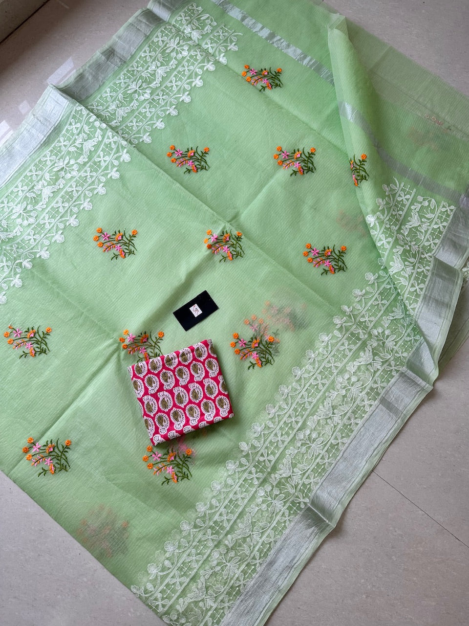 Embroidered Kota Cotton Doria Saree