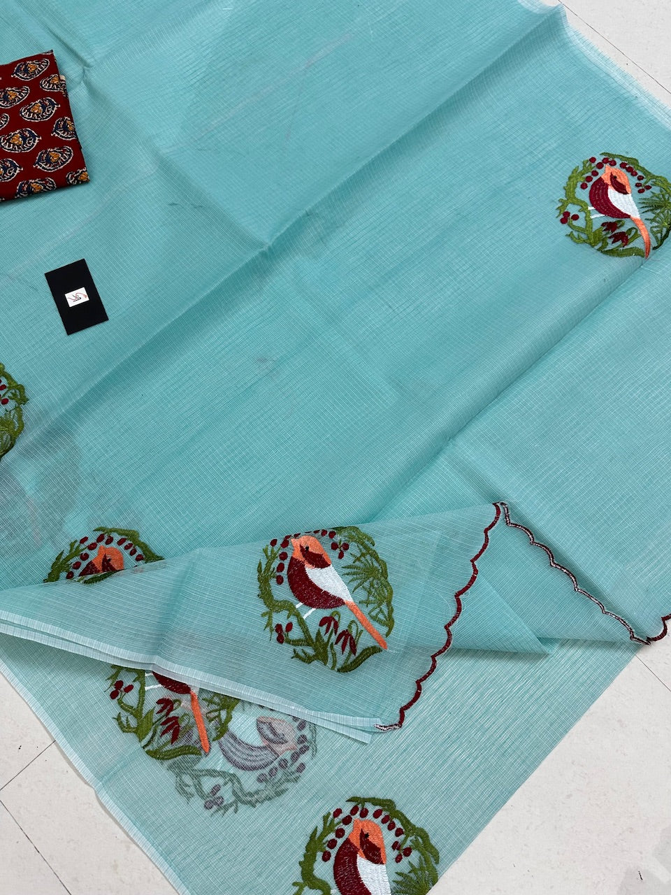 Embroidered Kota Cotton Doria Saree