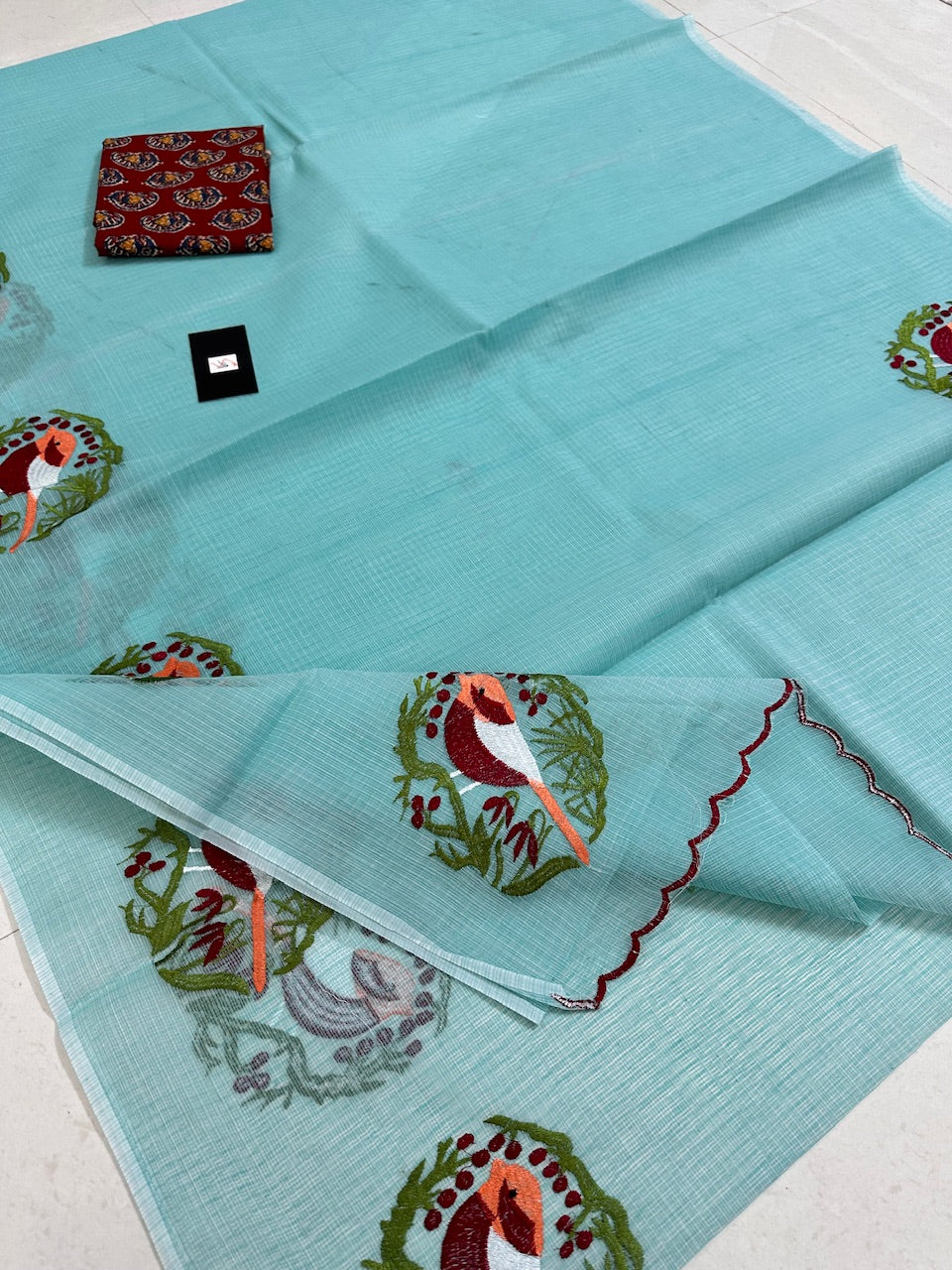 Embroidered Kota Cotton Doria Saree