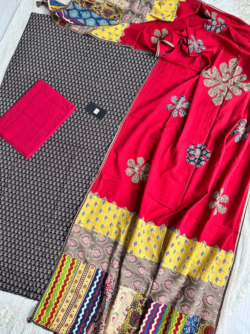 Pure HandBlock Printed Premium Cotton Suit With Appliquéd Dupatta