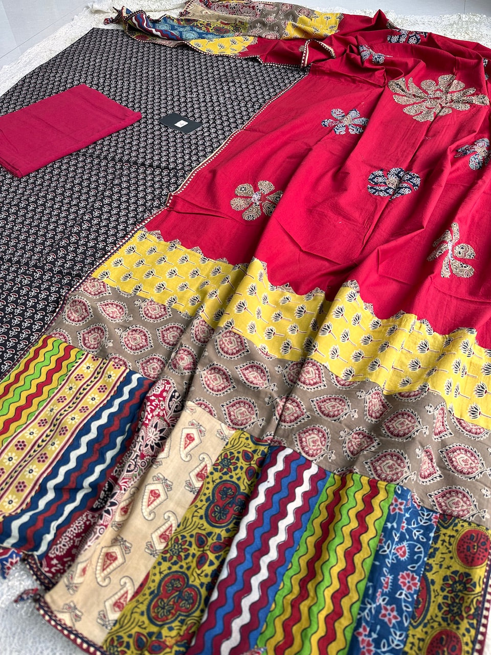 Pure HandBlock Printed Premium Cotton Suit With Appliquéd Dupatta