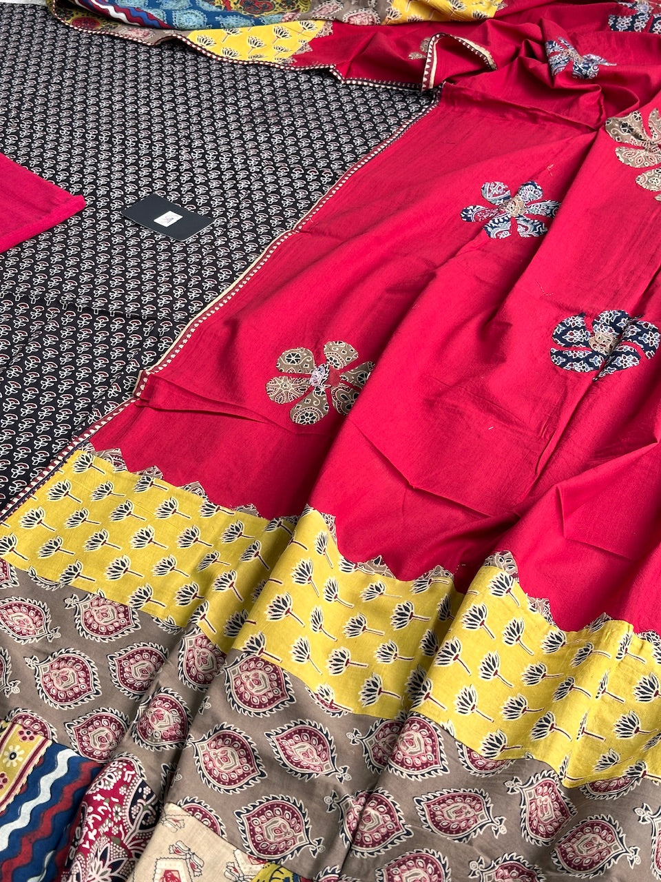 Pure HandBlock Printed Premium Cotton Suit With Appliquéd Dupatta