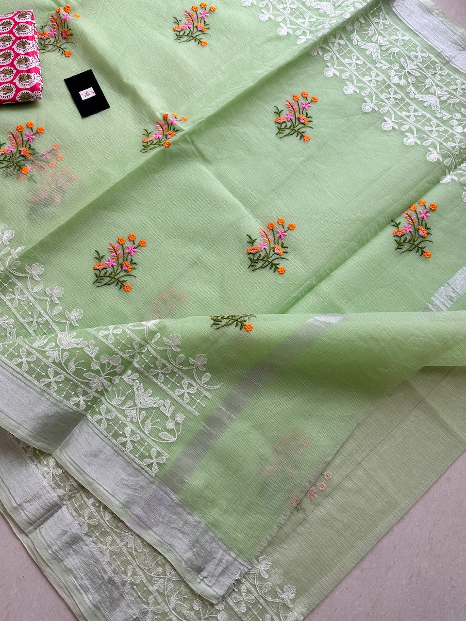 Embroidered Kota Cotton Doria Saree