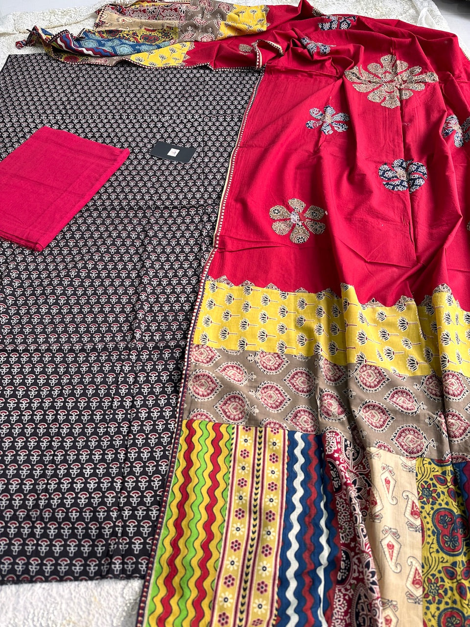 Pure HandBlock Printed Premium Cotton Suit With Appliquéd Dupatta