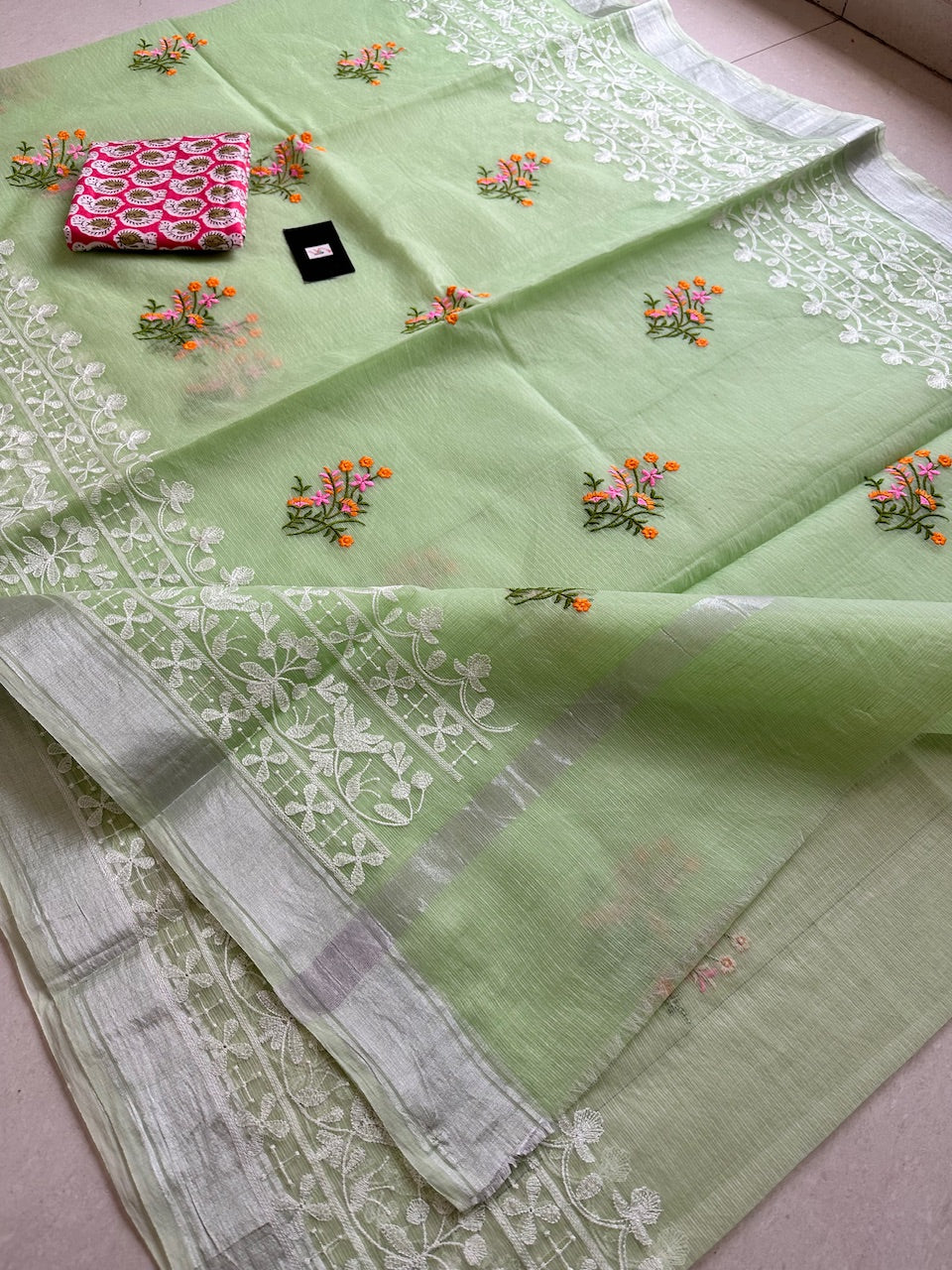 Embroidered Kota Cotton Doria Saree