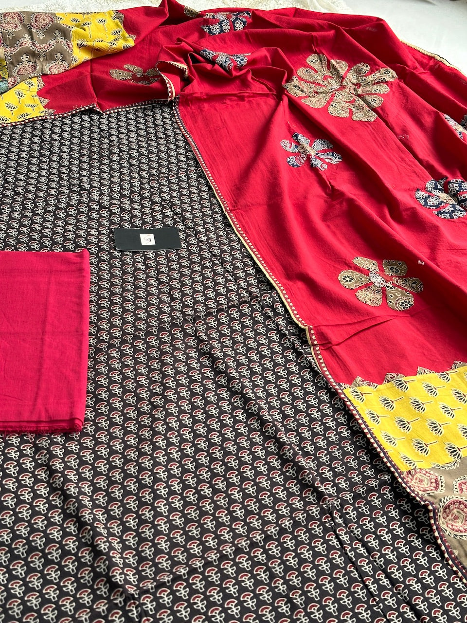 Pure HandBlock Printed Premium Cotton Suit With Appliquéd Dupatta