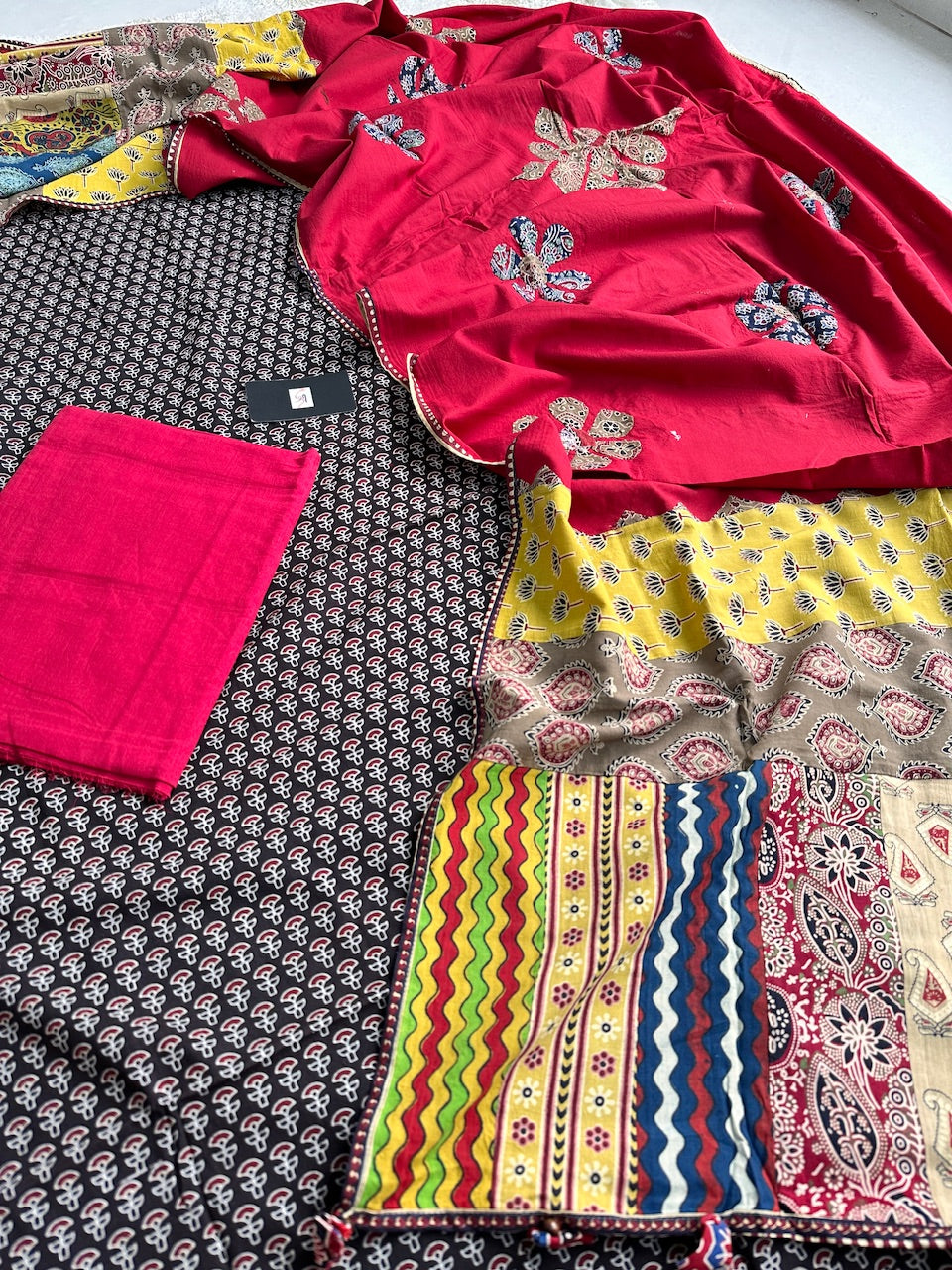 Pure HandBlock Printed Premium Cotton Suit With Appliquéd Dupatta