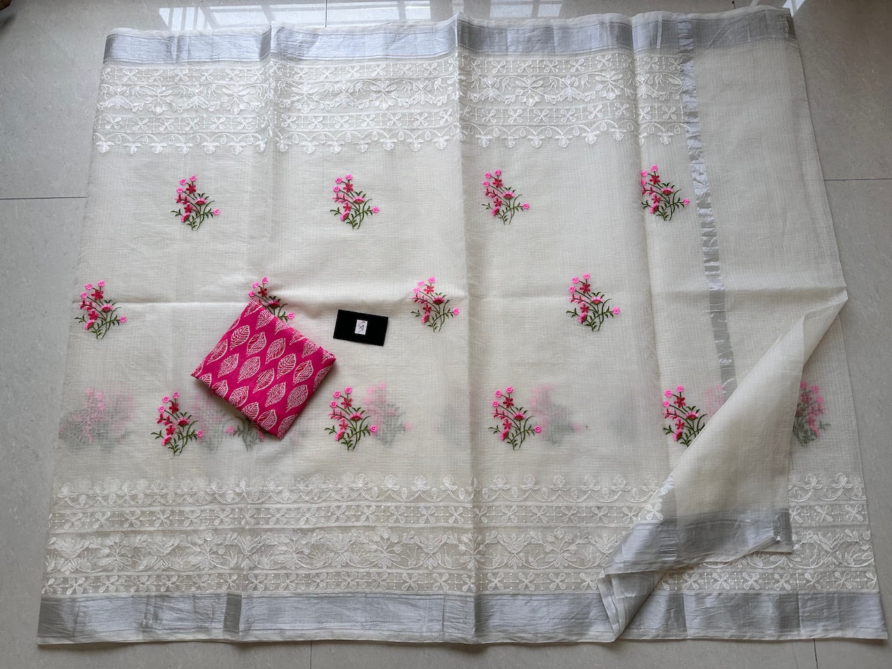 Embroidered Kota Cotton Doria Saree