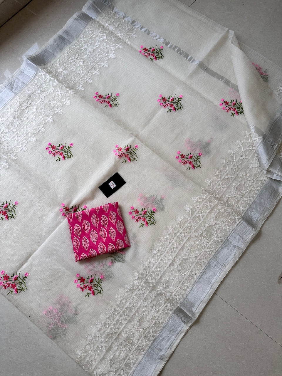 Embroidered Kota Cotton Doria Saree