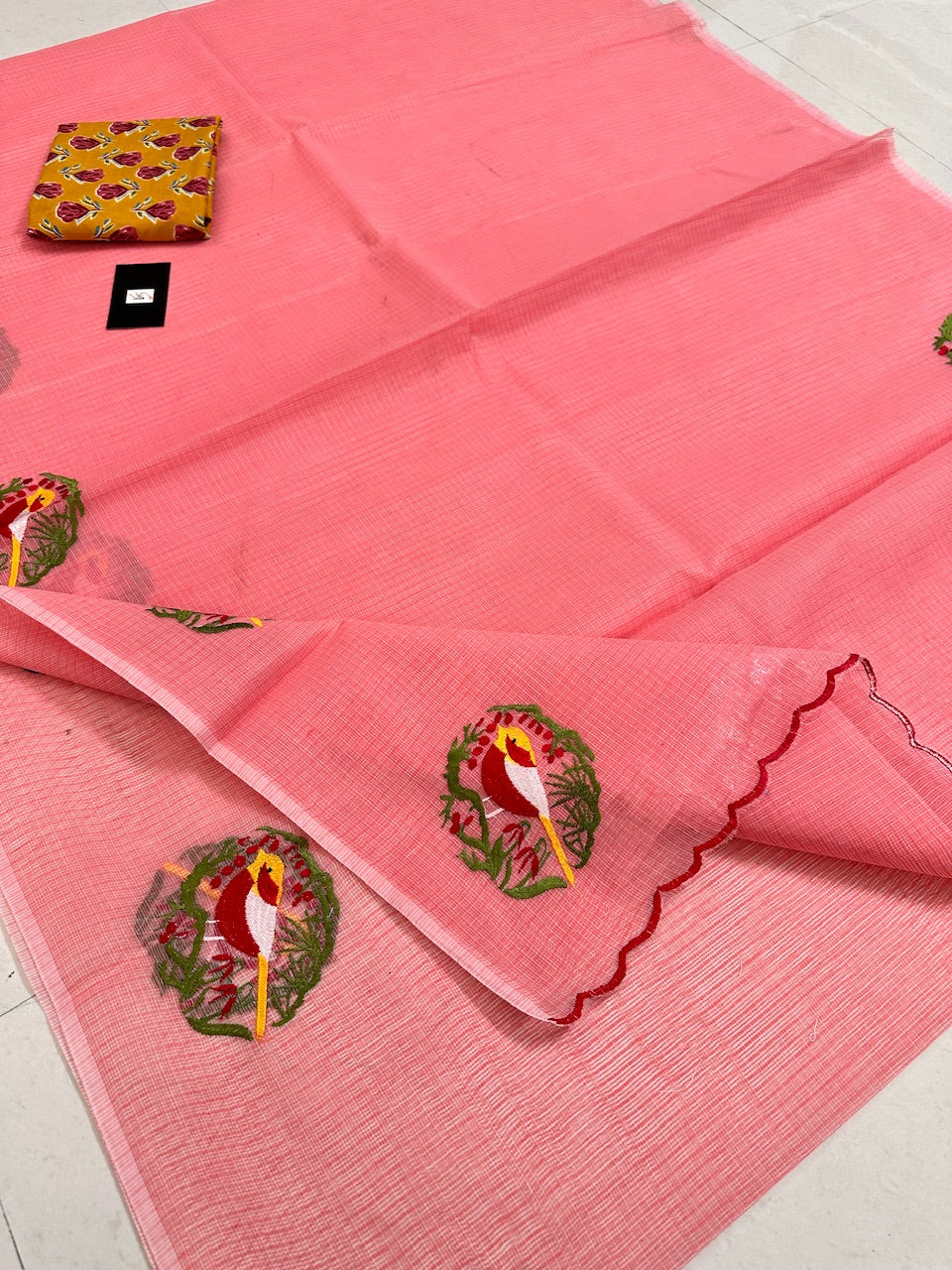 Embroidered Kota Cotton Doria Saree