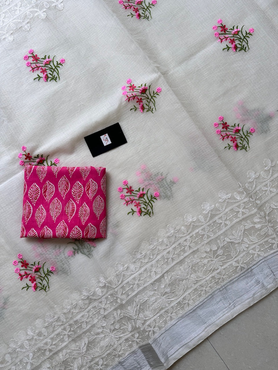 Embroidered Kota Cotton Doria Saree