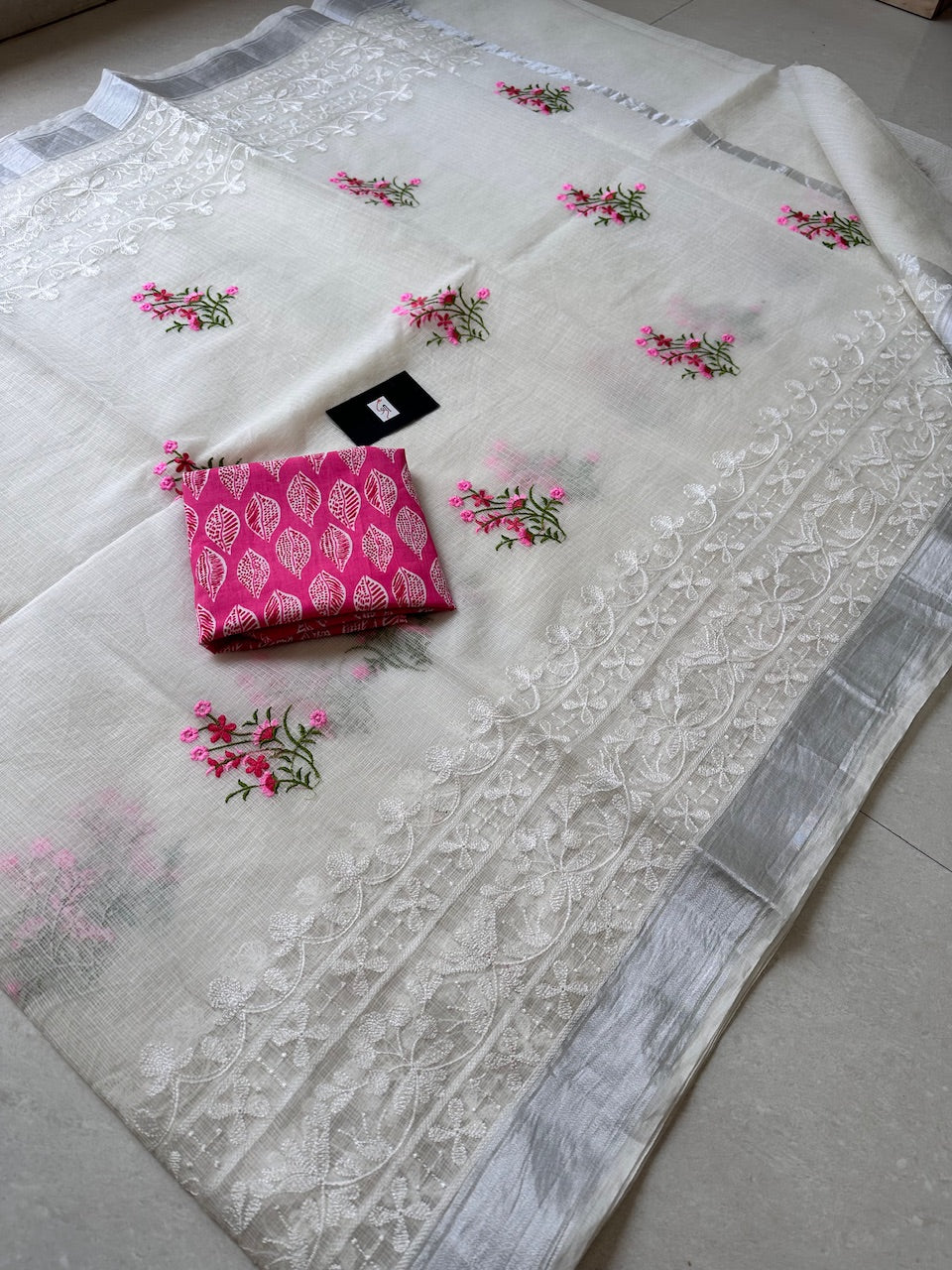 Embroidered Kota Cotton Doria Saree