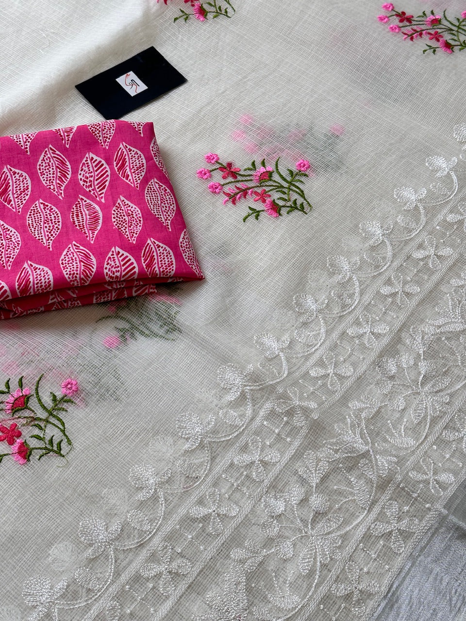 Embroidered Kota Cotton Doria Saree