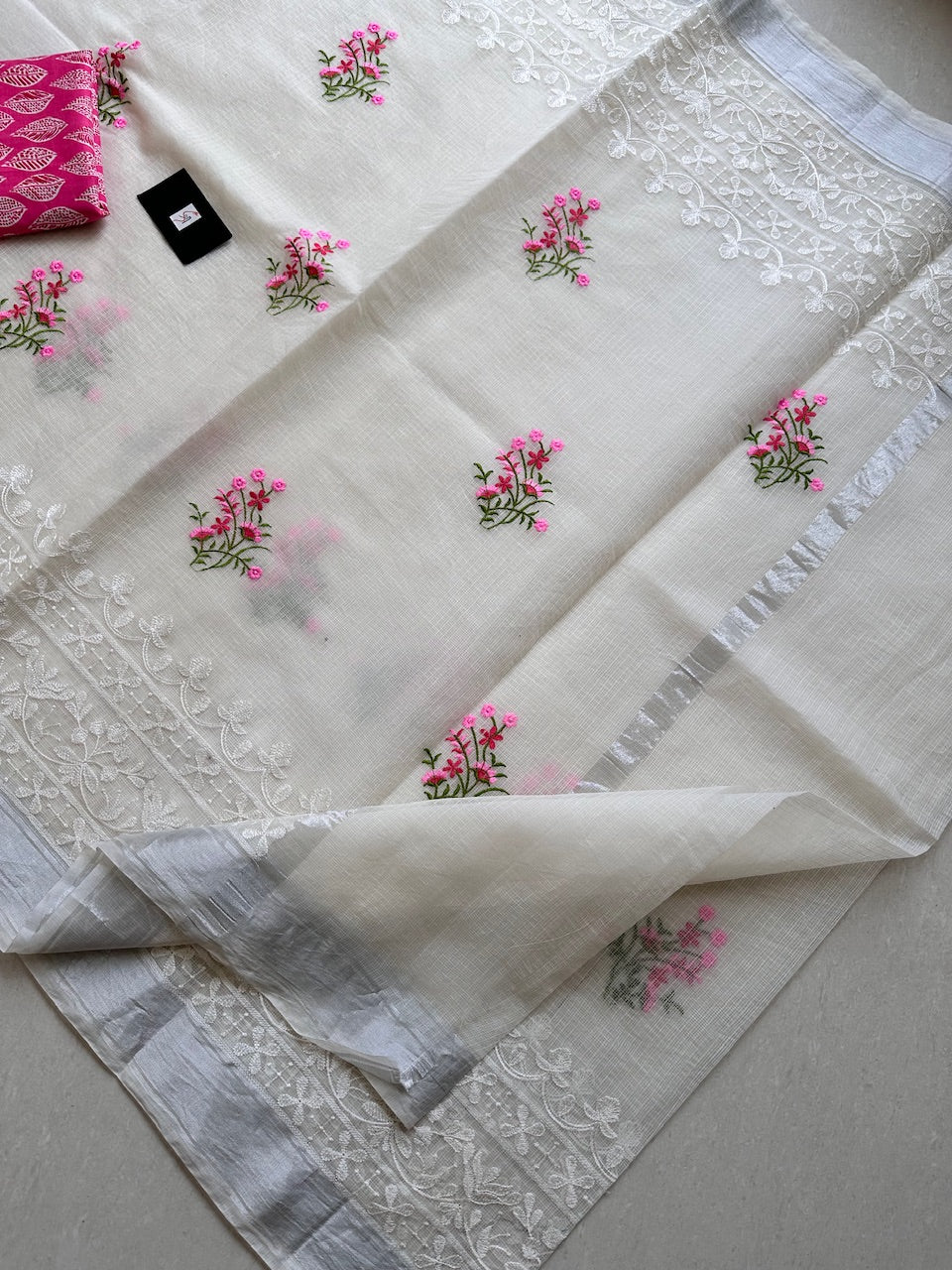 Embroidered Kota Cotton Doria Saree