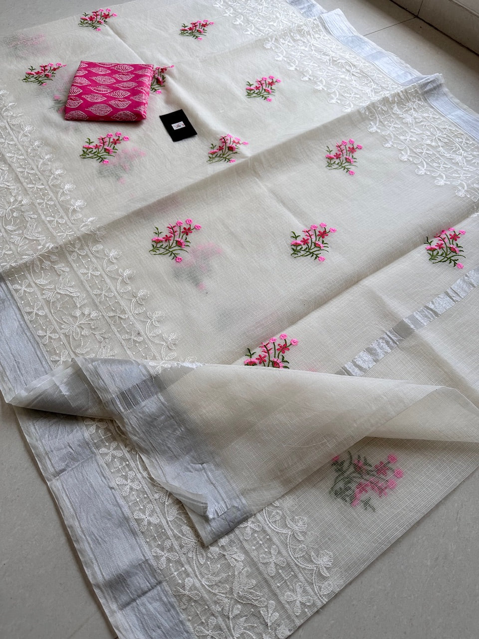 Embroidered Kota Cotton Doria Saree