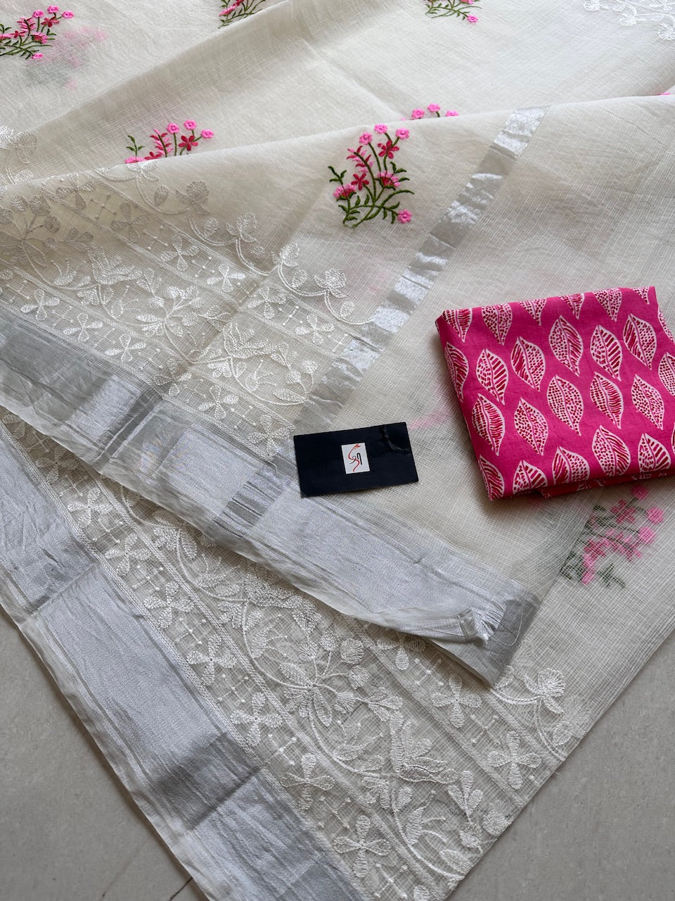 Embroidered Kota Cotton Doria Saree