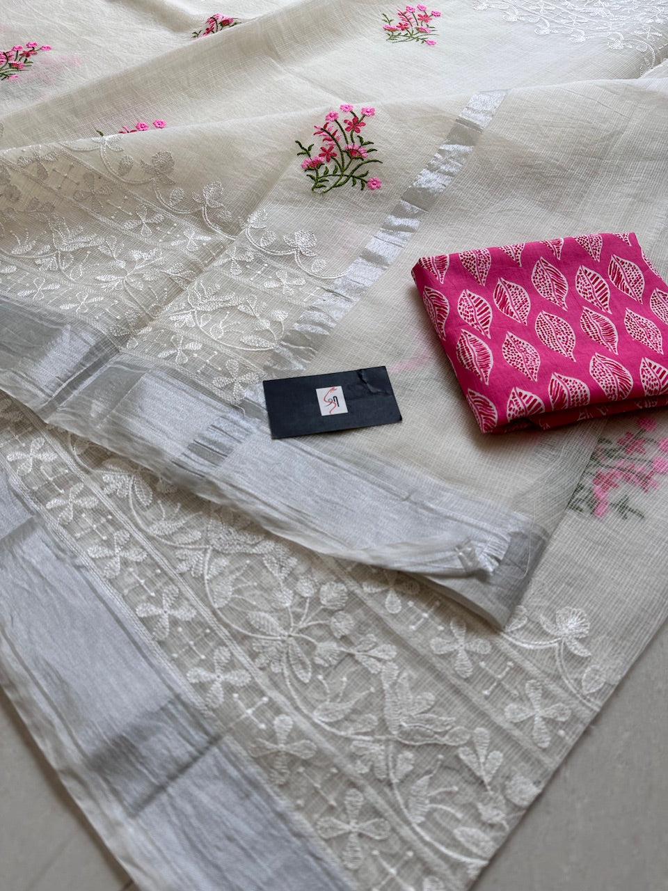 Embroidered Kota Cotton Doria Saree