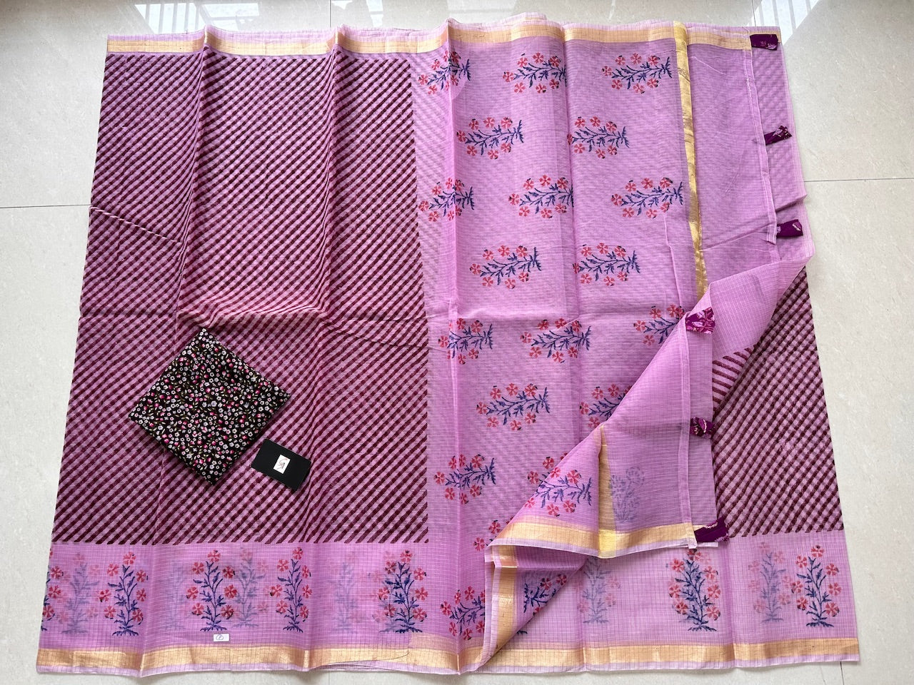 HandBlock Printed Kota Cotton Doria Saree