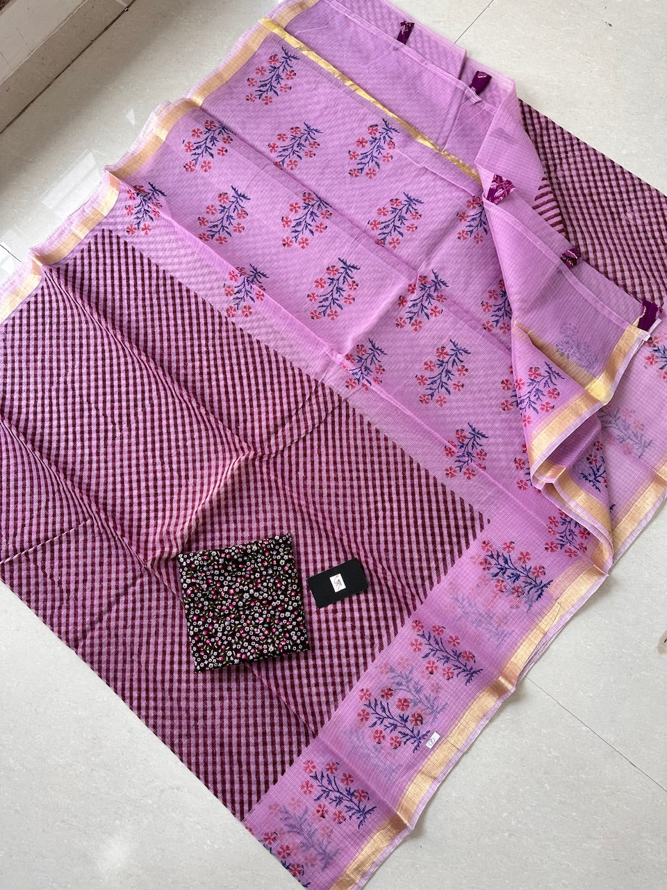 HandBlock Printed Kota Cotton Doria Saree