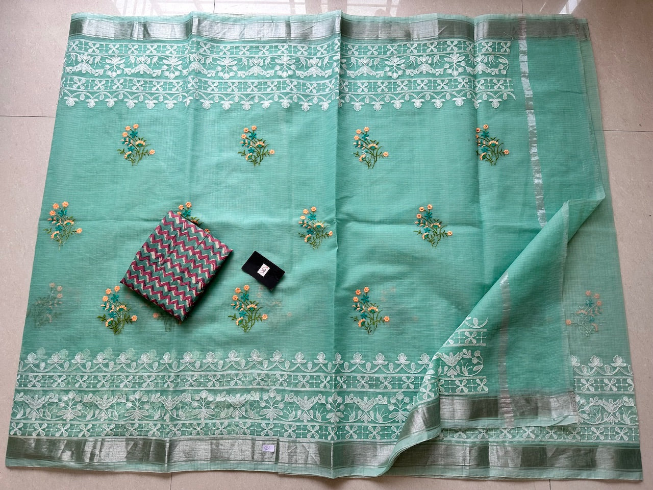 Embroidered Kota Cotton Doria Saree