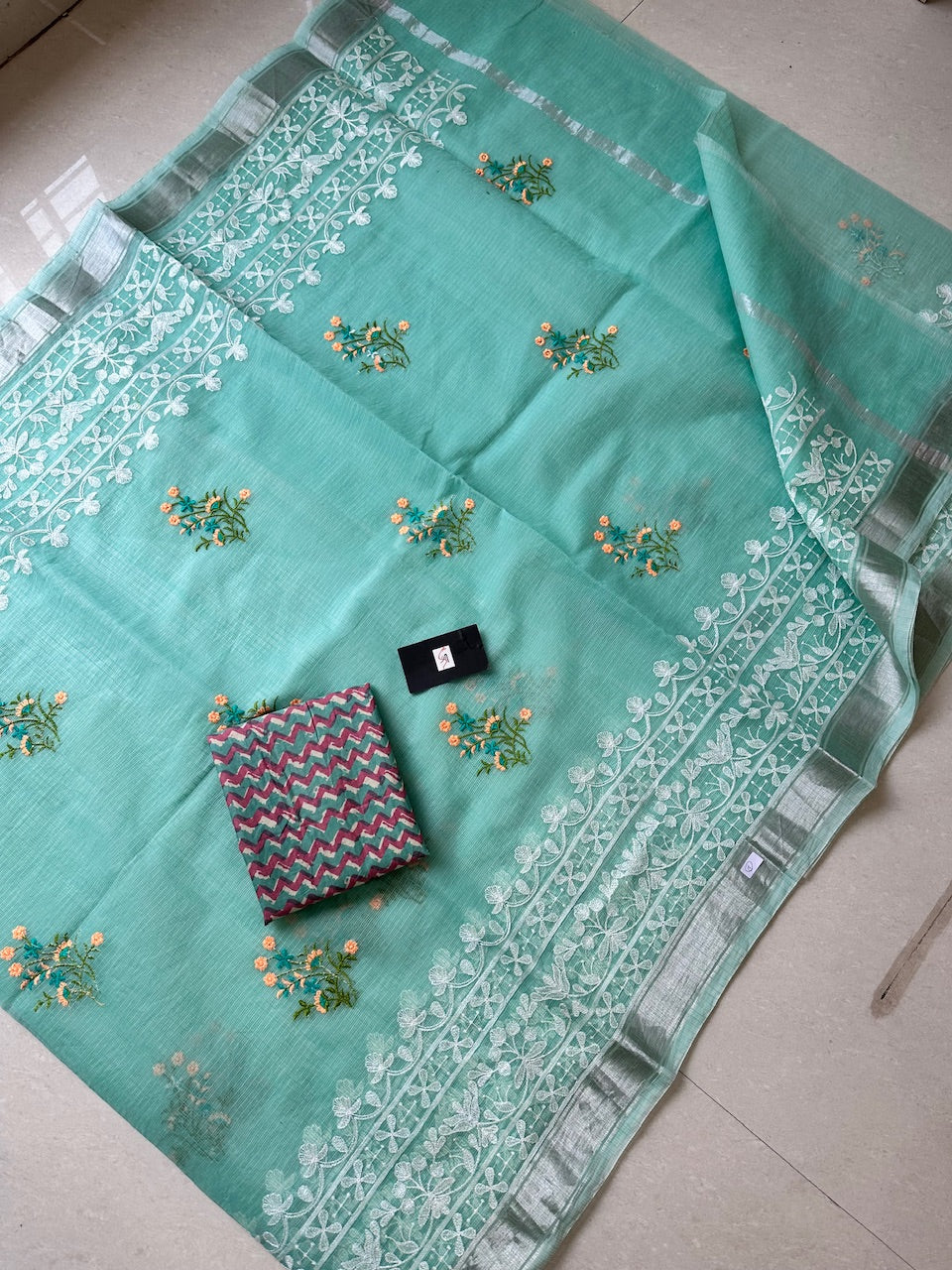 Embroidered Kota Cotton Doria Saree