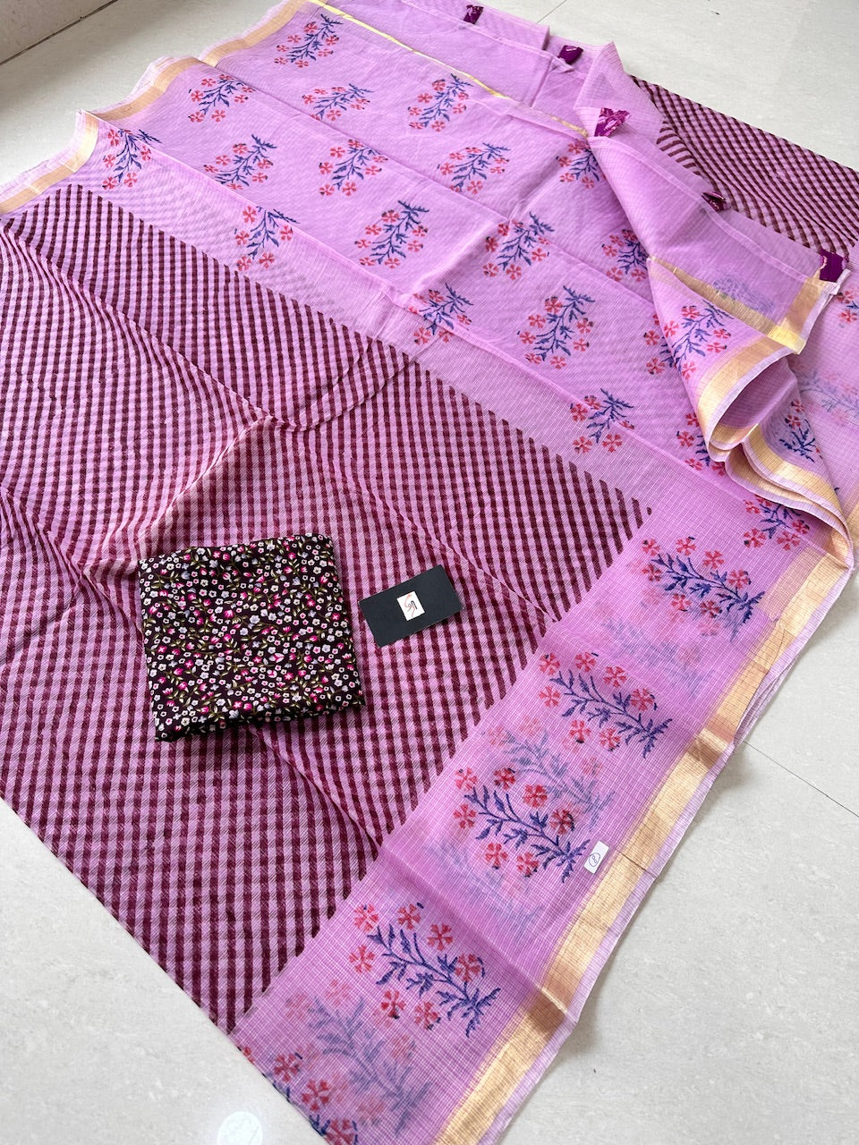 HandBlock Printed Kota Cotton Doria Saree