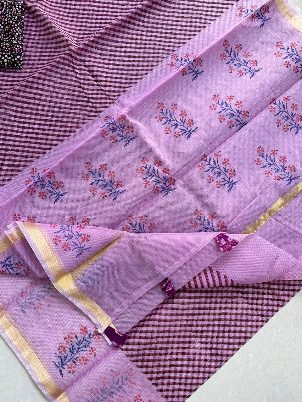 HandBlock Printed Kota Cotton Doria Saree